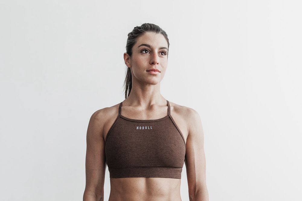 NOBULL Women's High-Neck Sports Bras - Brown Heather - Ireland (5647DWMRX)